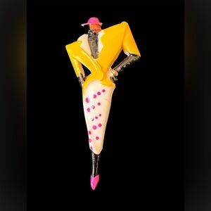 Vintage Retro Fashion Icon Arylic Brooch Pin 3” Big Shoulders.